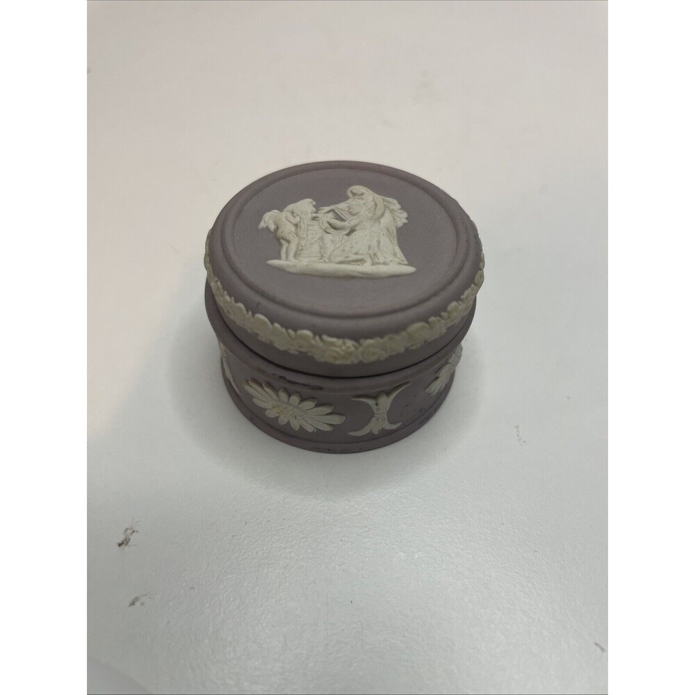 Wedgwood Lilac Jasperware Pill Box Cupid and Oracle Sold As Is